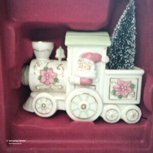 Lenox Petals & Pearls Gold Trim Holiday Santa Removable Christmas Tree Train New